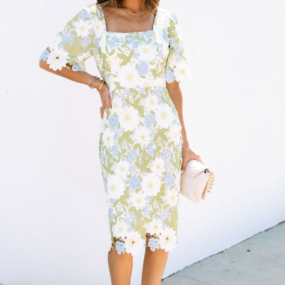 All Things Dainty Floral Crochet Lace Midi Dress Vici Dolls